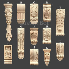 1pc Unpainted Wood Carved Applique Onlay, Back Flat, Home Wall Embellishments, European Roman column Corbel fireplace cupboard decal, MD005