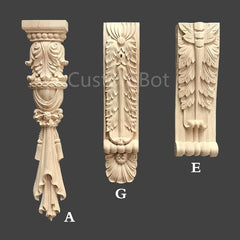 1pc Unpainted Wood Carved Applique Onlay, Back Flat, Home Wall Embellishments, European Roman column Corbel fireplace cupboard decal, MD005