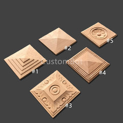 1.2" to 5" (3cm to 10cm) 2pcs Square Applique Onlay, Unpainted Wood Carved Home Embellishments, Furniture Carving Apliques Supplies MD019