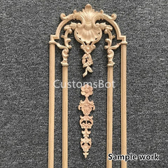 30cm Unpainted Wood Carved Applique Onlay, 1pc, Home Wall Embellishments, European Style TV Wall Background Decal, MD029