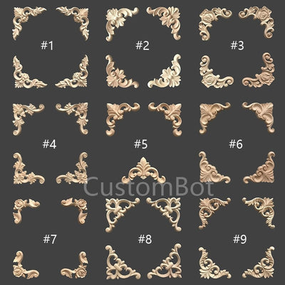 2pcs (Left and Right) Corner Applique Onlay, 4cm to 12cm, Unpainted Wood Carved Home Furniture Carving Apliques Supplies MD003