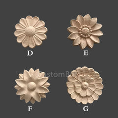 Dia. 3cm to 10cm Unpainted Wood Carved Applique Onlay, 1pc, Home Wall Embellishments, European style decal, MD015