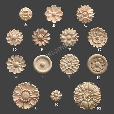 Dia. 3cm to 10cm Unpainted Wood Carved Applique Onlay, 1pc, Home Wall Embellishments, European style decal, MD015
