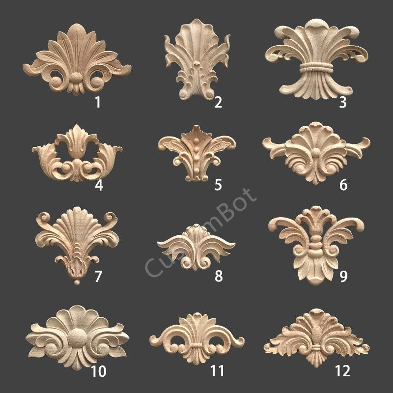 8cm to 22cm Width Applique Onlay, 1pc, Unpainted Wood Carved Home Embellishments, Furniture Carving Apliques Supplies MD017