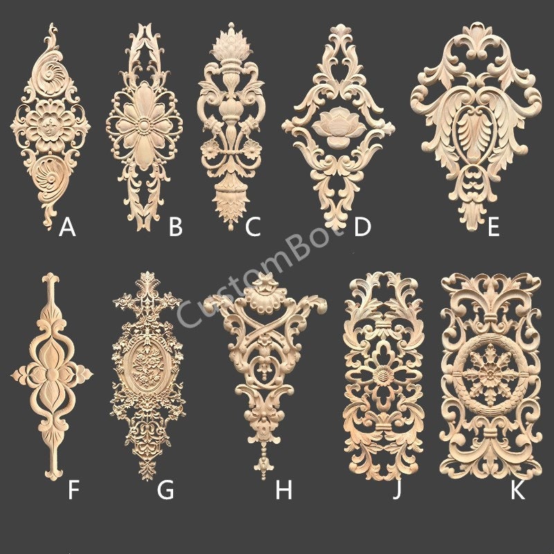 Height 30 to 80cm Unpainted Wood Carved Applique Onlay, 1pc, Home Wall Embellishments, European style Furniture & Wall art decal, MD020