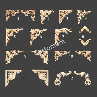 2pcs (Left and Right) Corner Applique Onlay, 5cm to 45cm, Unpainted Wood Carved Furniture Carving Apliques Supplies MD022