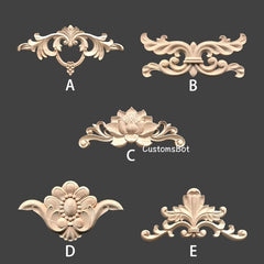 1pc Decorative Unpainted Wooden Centre Appliques Furniture Mouldings Onlay Applique, Style Flower Basket / Vase / Lotus, MD041