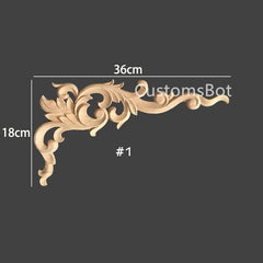 16cm to 80cm (Width) Unpainted Wood Carved Corner Applique Onlay, 1pc, Thin Thickness, MD033