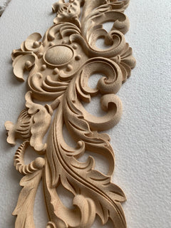 36cm to 60cm Unpainted Wood Carved Applique Onlay, 1pc, Home Cabinet Wall Embellishments, Horizontal Style Appliques, MD063B