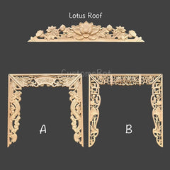 16" to 65" (40cm to 164cm) Unpainted Wood Carved Sacred Table Buddha Niche Applique Onlay, Lotus Roof, MD035