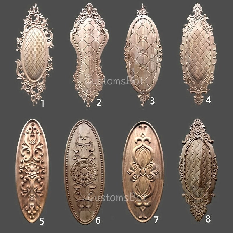 Door Middle Oval Unpainted Wood Applique Onlay, Shabby Chic Molding Decal Onlays Architectural Carvings Furniture Trim Supplies MD047