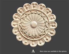 2" to 16" (5cm to 40cm) Dia. Round Rosettes Applique Onlay, 1pc, Unpainted Wood Carved Embellishments, Furniture Carving Supplies MD002