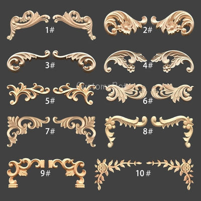 1 Pair (Left and Right) Shabby Chic Unpainted Wood Corners Applique Onlay, W8cm to 30cm, Molding Architectural Carvings Furniture Trim MD045