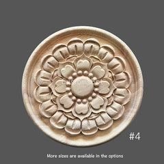 Dia. 6cm to 22cm Round Applique Onlay, 1pc, Unpainted Wood Carved Home Embellishments, Furniture Carving Apliques Supplies MD049