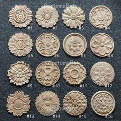 10cm / 20cm / 24cm / 30cm / Unpainted Wood Carved Round Applique Onlay, 1pc, Wall Embellishments, Cameo Embossed Sculpted Reliefs, MD050