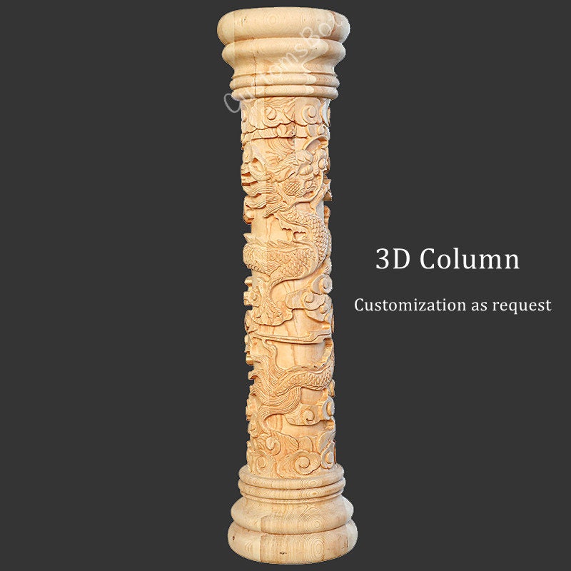 Customized 3D Column, Unpainted Wood Carved Dimensional Column, Dragon Column, Home & Office Embellishments, Art Decor MD105