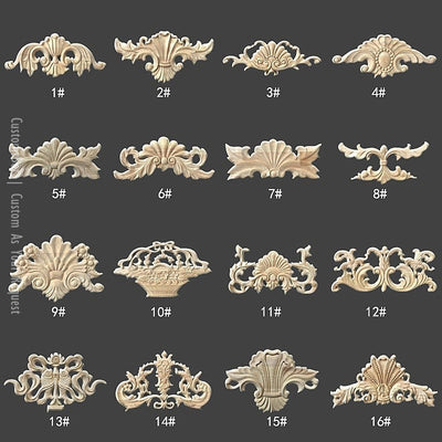 20cm to 40cm Width Applique Onlay, 1pc, Unpainted Wood Carved Home Embellishments, Furniture Carving Apliques Supplies MD116