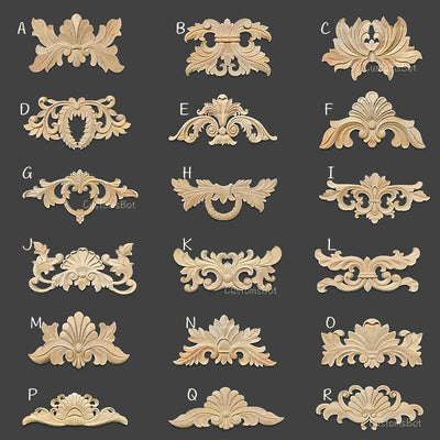 1pc Unpainted Carving Wooden Center Appliques Furniture Mouldings Onlay Applique, Wall Mould Sculpture Engraving Carved Design, MD121
