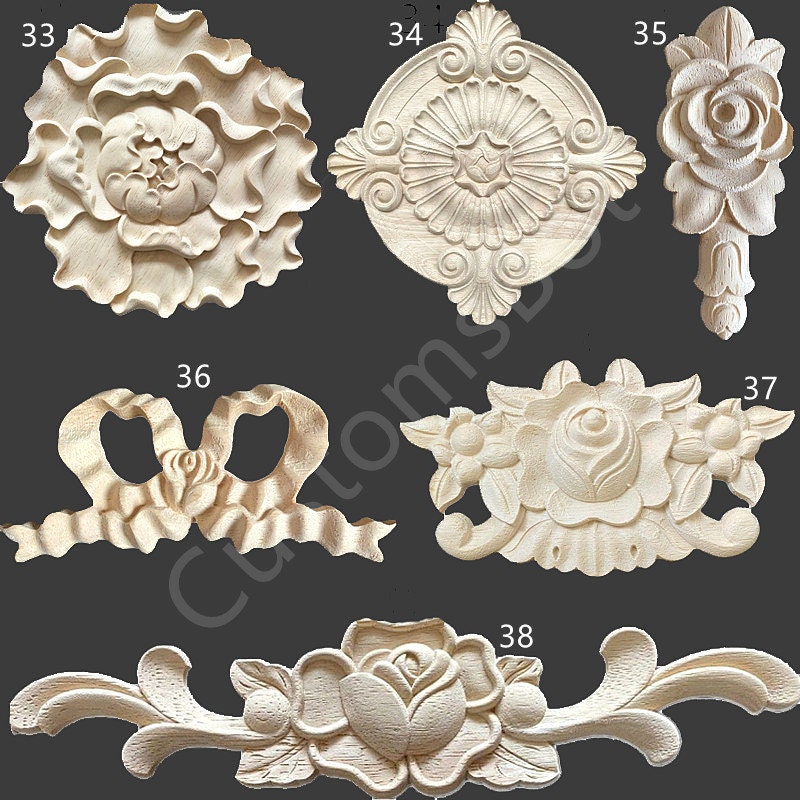 Flora Elements Unpainted Wood Applique Onlay, One Piece, Cabinet DIY Shabby Chic Furniture Moulding Architectural Molding, MD052