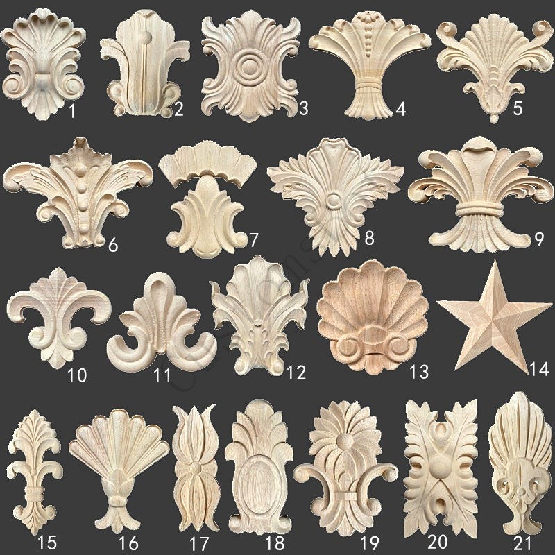 Unpainted Wood Applique Onlay, 1pc, DIY Shabby Chic Furniture Moulding Architectural Molding MD051