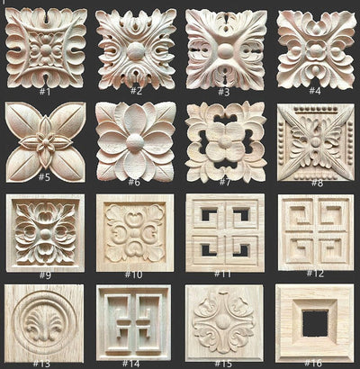 Small Square Wood Architectural Ornament Applique, 1pc, Unpainted Wood Carved Cabinet Embellishments, Furniture Decal Supplies MD070