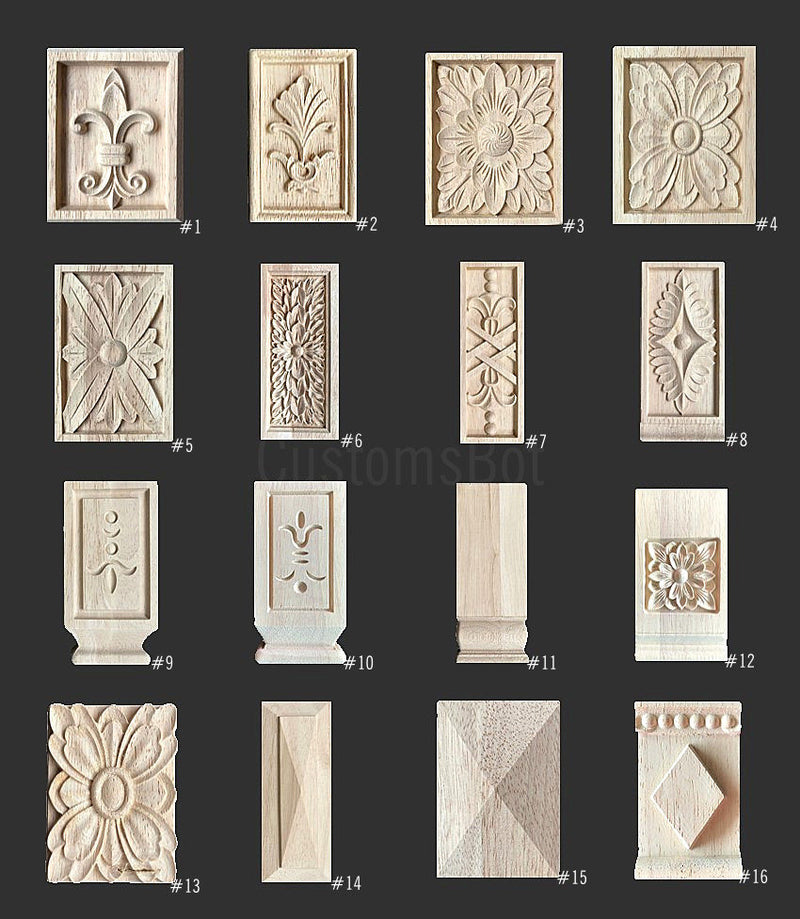 Unpainted Wood Carved Applique Onlay, Home Wall Embellishments, Roman Column Corbel Fireplace Cupboard decal, MD071