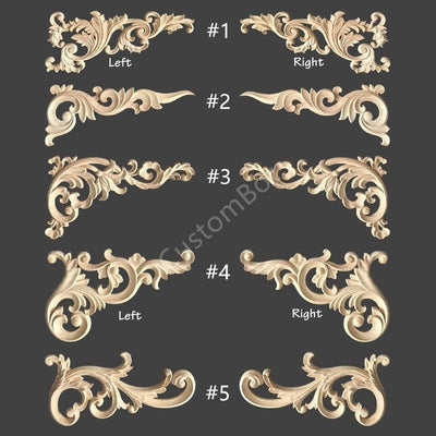 15cm to 80cm Width Unpainted Wood Carved Applique Onlay, 1pc, Home Wall Embellishments, European style Corner decal, MD018