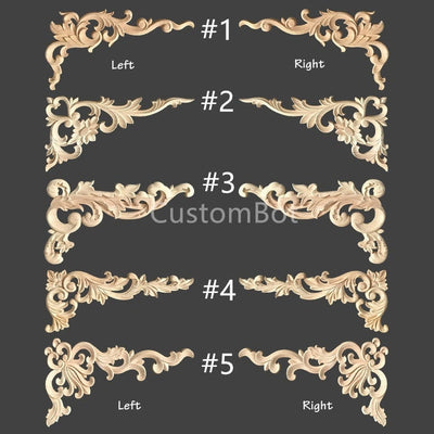 16cm to 80cm (Width) Unpainted Wood Carved Corner Applique Onlay, 1pc, Thin Thickness, MD033