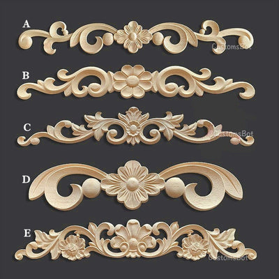 20cm to 100cm Unpainted Wood Carved Applique Onlay, 1pc, Thickness 0.7-1.8cm, The Longer The Thicker, MD119