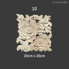 9cm to 30cm Square Applique Onlay, Unpainted Wood Carved Home Embellishments, Furniture Carving Apliques Supplies MD127