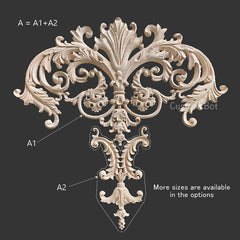 Unpainted Wood Carved Applique Onlay, Single Top or Set with 16 Feet Line Bars(Cut in 16" x 12pcs or equal) Omega Bars, MD122