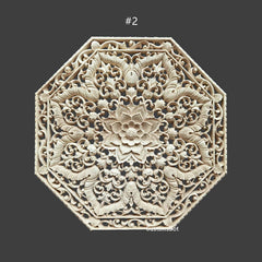8cm to 40cm Dia. Unpainted Wood Carved Round Applique Onlay, 1pc, Thickness 8mm to 18mm as Different Size, MD080