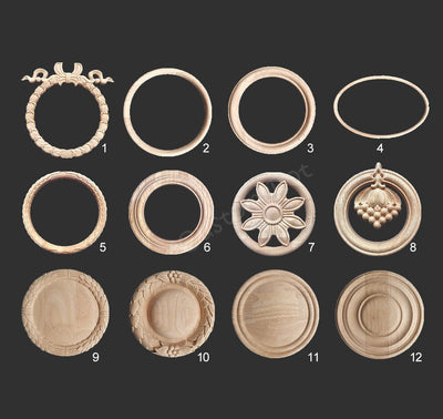 Unpainted Wood Carved Round Applique Onlays, 1pc, Wall Art Decal Wooden Rings, Furniture Repurpose, MD085