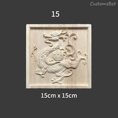 9cm to 30cm Square Applique Onlay, Unpainted Wood Carved Home Embellishments, Furniture Carving Apliques Supplies MD127
