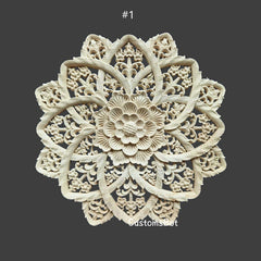 8cm to 40cm Dia. Unpainted Wood Carved Round Applique Onlay, 1pc, Thickness 8mm to 18mm as Different Size, MD080