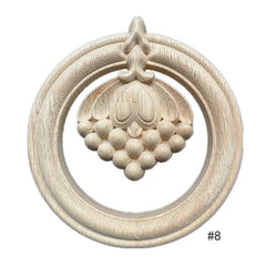 Unpainted Wood Carved Round Applique Onlays, 1pc, Wall Art Decal Wooden Rings, Furniture Repurpose, MD085