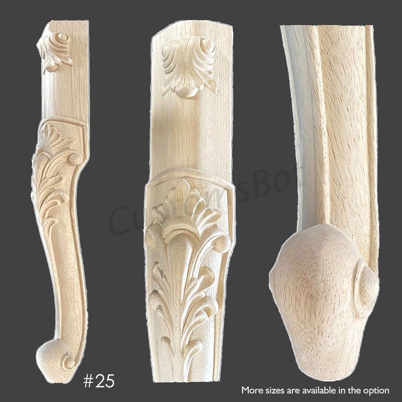 Unpainted Wood Carved Furniture Legs, 1pc, Cabinet Leg, Table Feet embellishments, Furniture Carving Appliques Supplies MD062