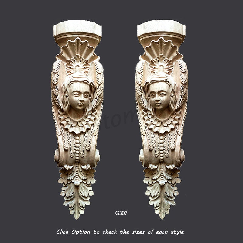Unpainted Wood Carved Angel Corbel, Home Interior Decoration Ornamentation Roman Column Corbels Fireplace Cupboard Decal, MD069B