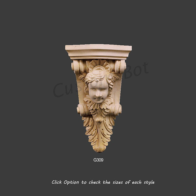 Unpainted Wood Carved Corbel, Home Interior Decoration, 3D Carved Wood Ornamentation Roman Column Corbels Fireplace Cupboard Decal, MD069C