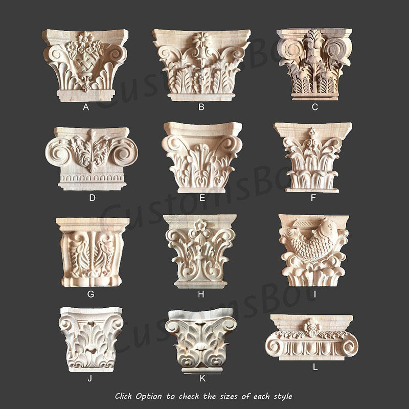 Architectural Wood Column Corinthian Style Capital , Ionic Compósita Unpainted Wood Carved Acanthus Corbel, Animal Lion Capitals, MD069B