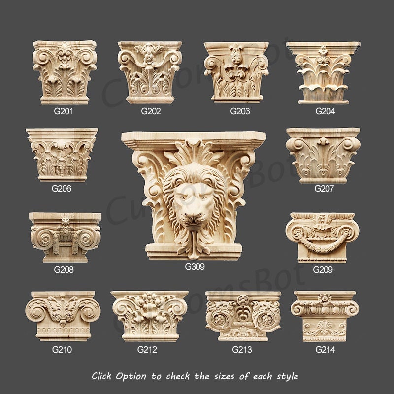 Architectural Wood Column Corinthian Style Capital , Ionic Compósita Unpainted Wood Carved Acanthus Corbel, Animal Lion Capitals, MD069