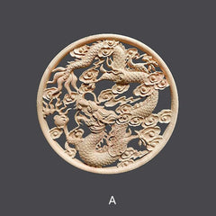 Dragon Dia. 5"- 20" (12-50cm) Unpainted Wood Carved Round Applique Onlay, 1pc, Home Wall Embellishments, European style decal, MD083A